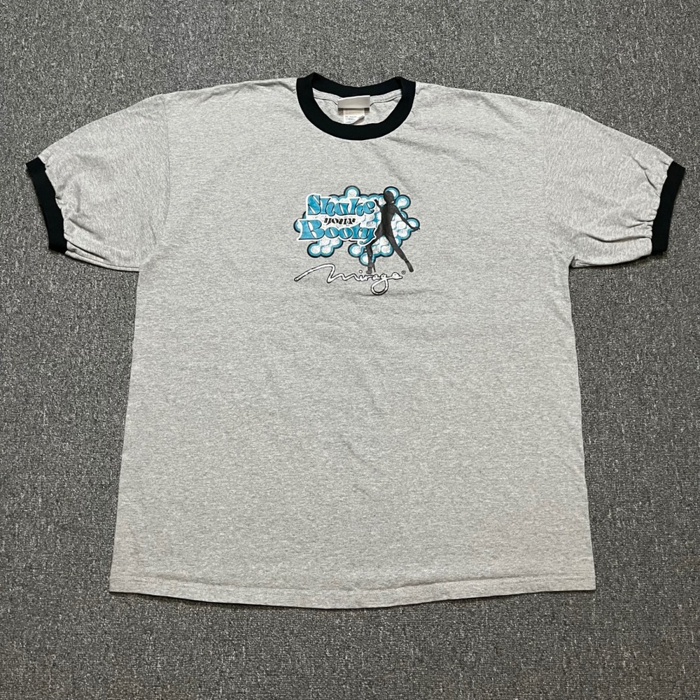 Mirage 2XL Gray Black Ringer T Shirt Shake Your‎ Booty Glitter Graphic Tee